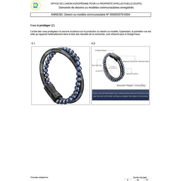 Mens Bead Leather Bracelet Natural Bead Steel + Leather Bracelet Christmas Gift - Picture 4 of 7